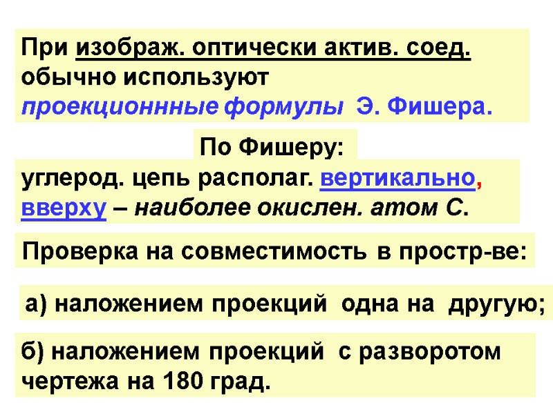б) наложением проекций  с разворотом чертежа на 180 град. При изображ. оптически актив.